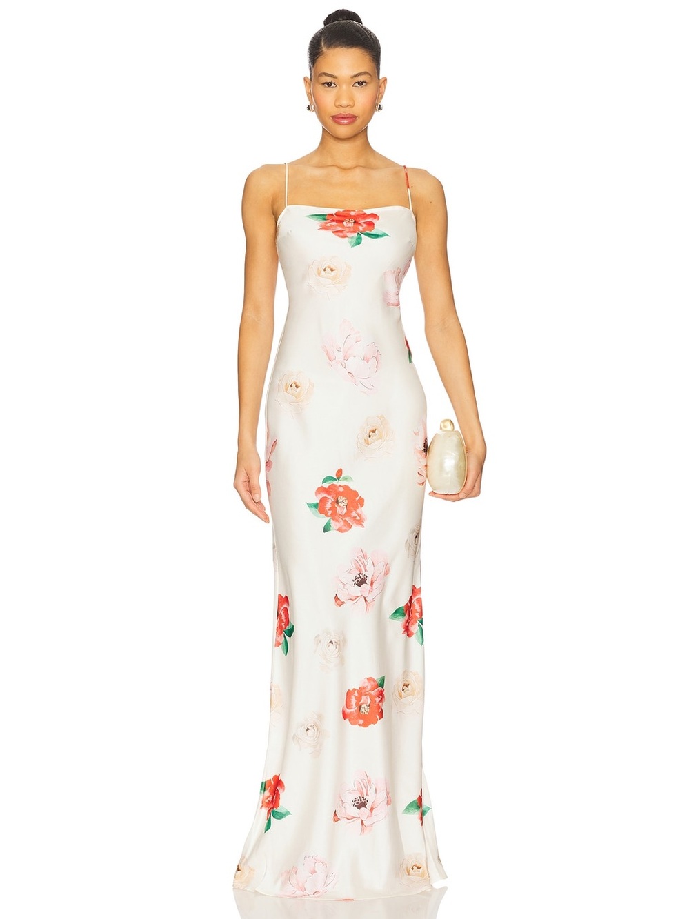 SAU LEE Lucia Ivory Floral Satin Maxi Dress REVOLVE